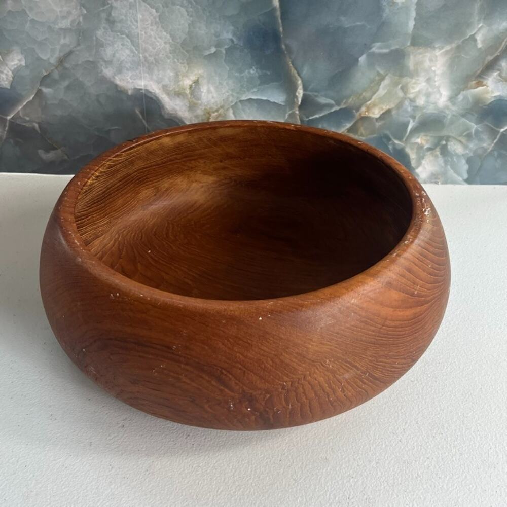 Vintage Mid Century Large Teak Wood Salad/Fruit Bowl 8" MCM